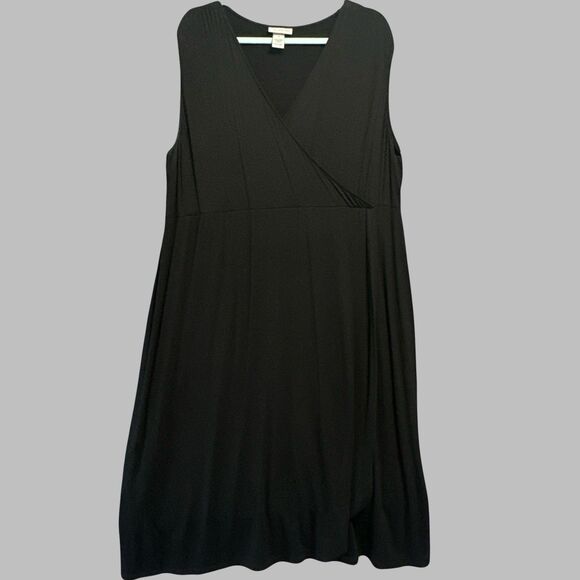 Catherines Faux Wrap Sleeveless Midi Dress Plus Size 1X Black Stretch Jersey - Picture 1 of 5